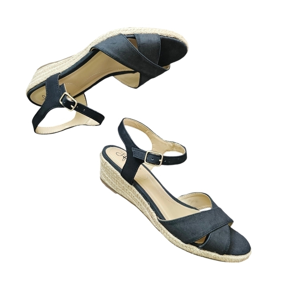 Life Stride Black Crisscross Espadrille Wedge Sandals